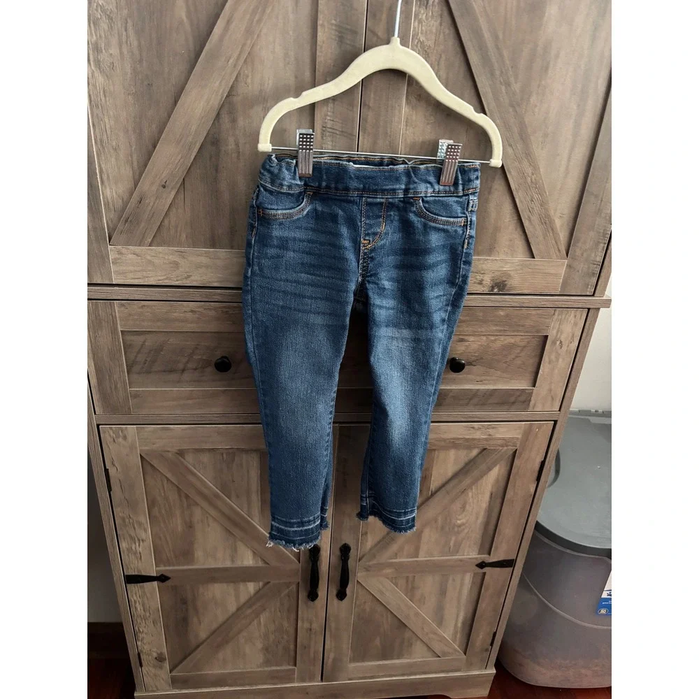 Old Navy Girls Skinny Crop Jeans Medium Wash Frayed Hem Size XS 5 Pull On Denim